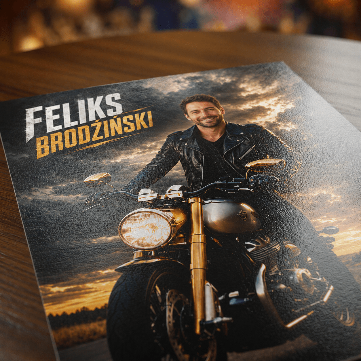 Grafika motocyklisty + imię - plakat, spersonalizowany prezent dla mężczyzny - Adamell.pl