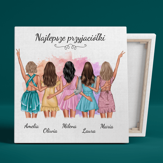 Grafika najlepsze przyjaciółki + imiona - druk na płótnie, spersonalizowany prezent dla przyjaciółki - Adamell.pl