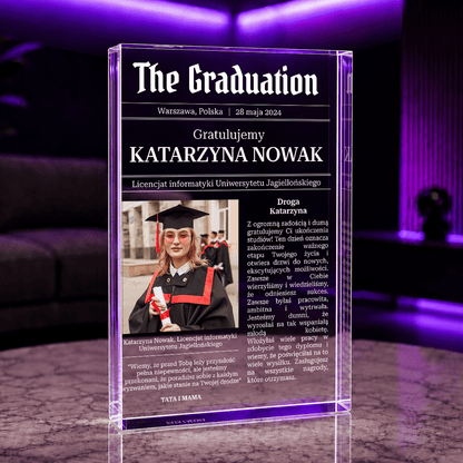 Gratulacje dla absolwenta zakończenie studiów - Druk na szkle, spersonalizowany prezent dla absolwenta - Adamell.pl
