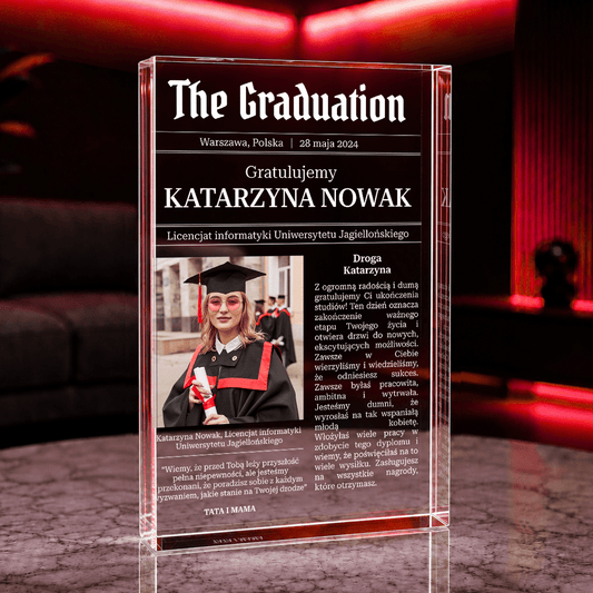Gratulacje na zakończenie studiów - Druk na szkle, spersonalizowany prezent dla absolwenta - Adamell.pl