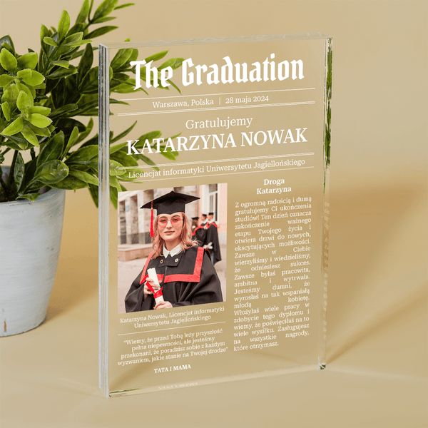 Gratulacje na zakończenie studiów - Druk na szkle, spersonalizowany prezent dla absolwenta - Adamell.pl