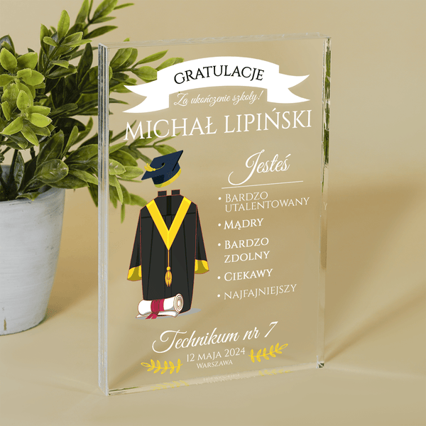 Gratulacje za ukończenie szkoły - Druk na szkle, spersonalizowany prezent dla absolwenta - Adamell.pl