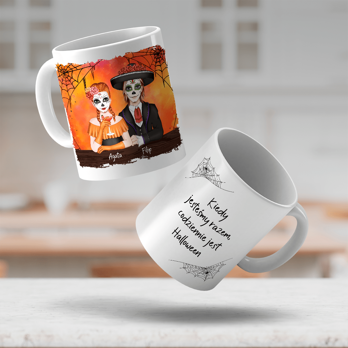 Halloweenowa para - 1x Kubek z nadrukiem, spersonalizowany prezent dla pary - Adamell.pl