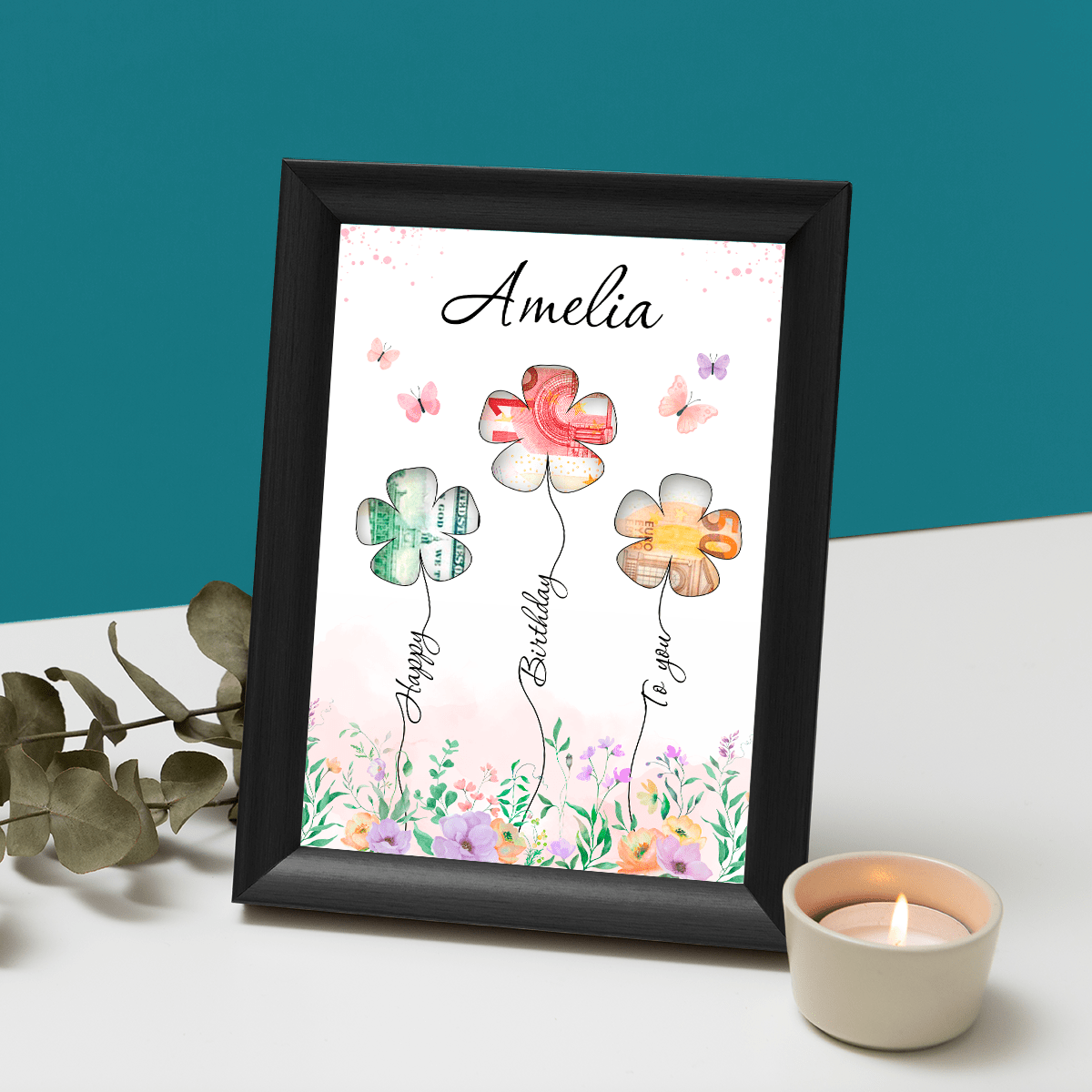 Happy Birthday - Ramka na pieniądze, spersonalizowany prezent dla kobiety - Adamell.pl