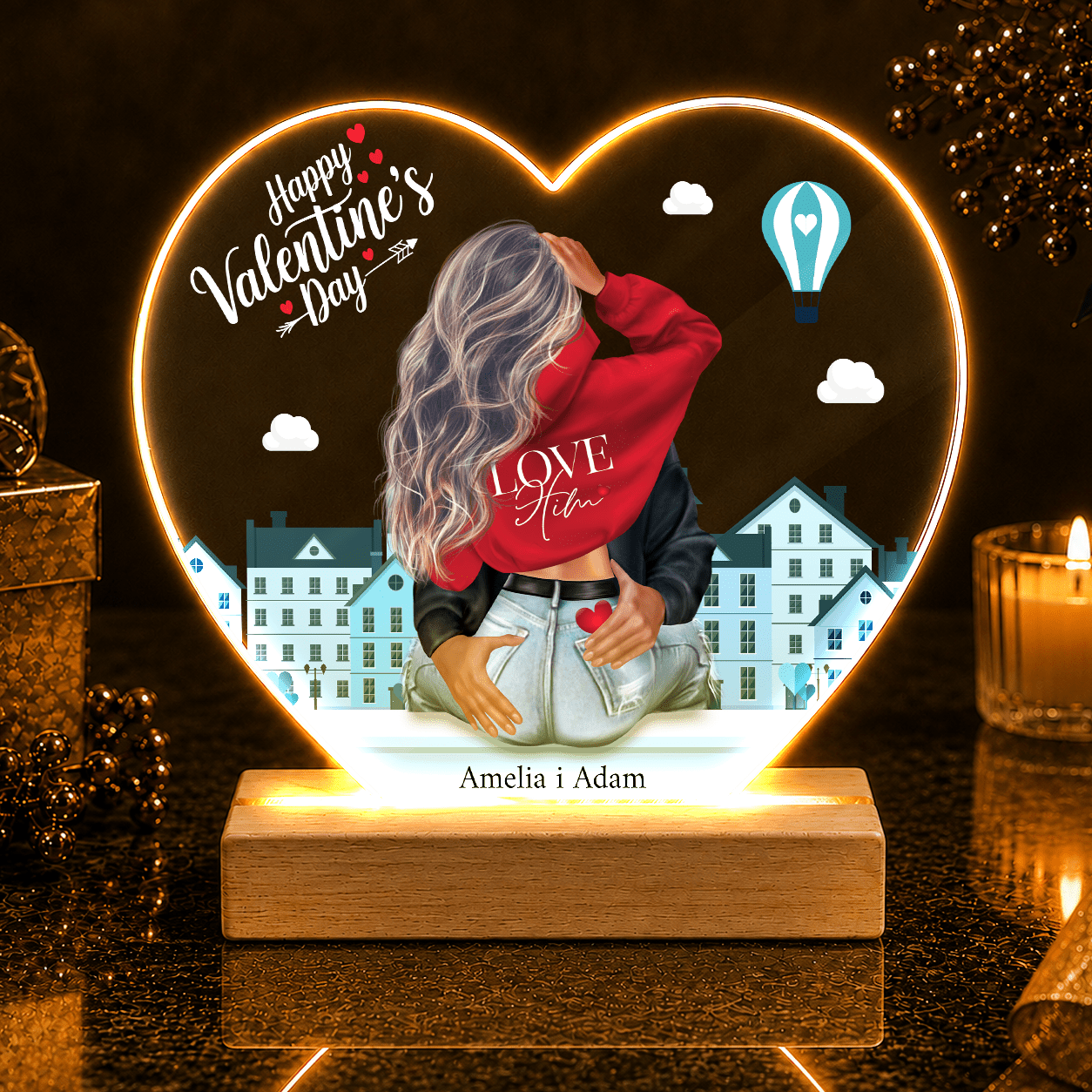 Happy Valentine's Day Clipart - Druk na szkle serce, spersonalizowany prezent dla niego - Adamell.pl