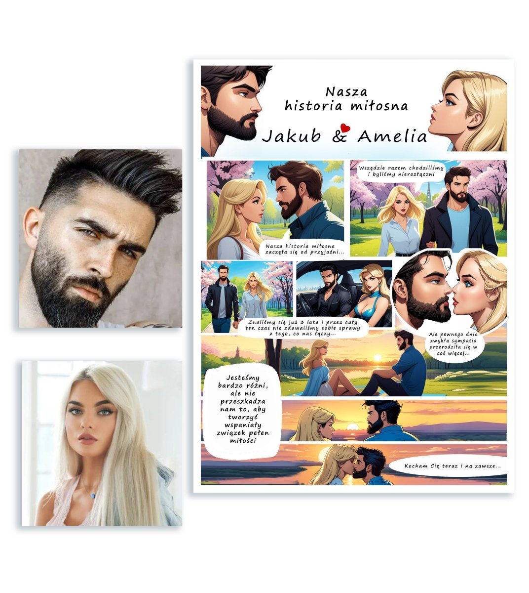 Historia miłości w komiksowym stylu - plakat, spersonalizowany prezent dla pary - Adamell.pl