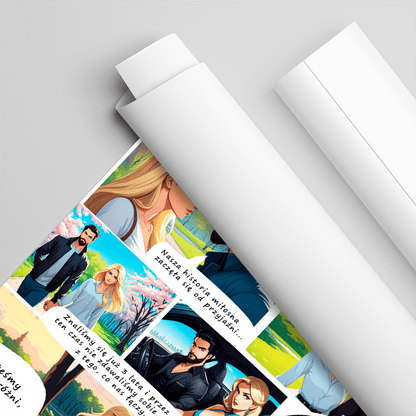 Historia miłości w komiksowym stylu - plakat, spersonalizowany prezent dla pary - Adamell.pl