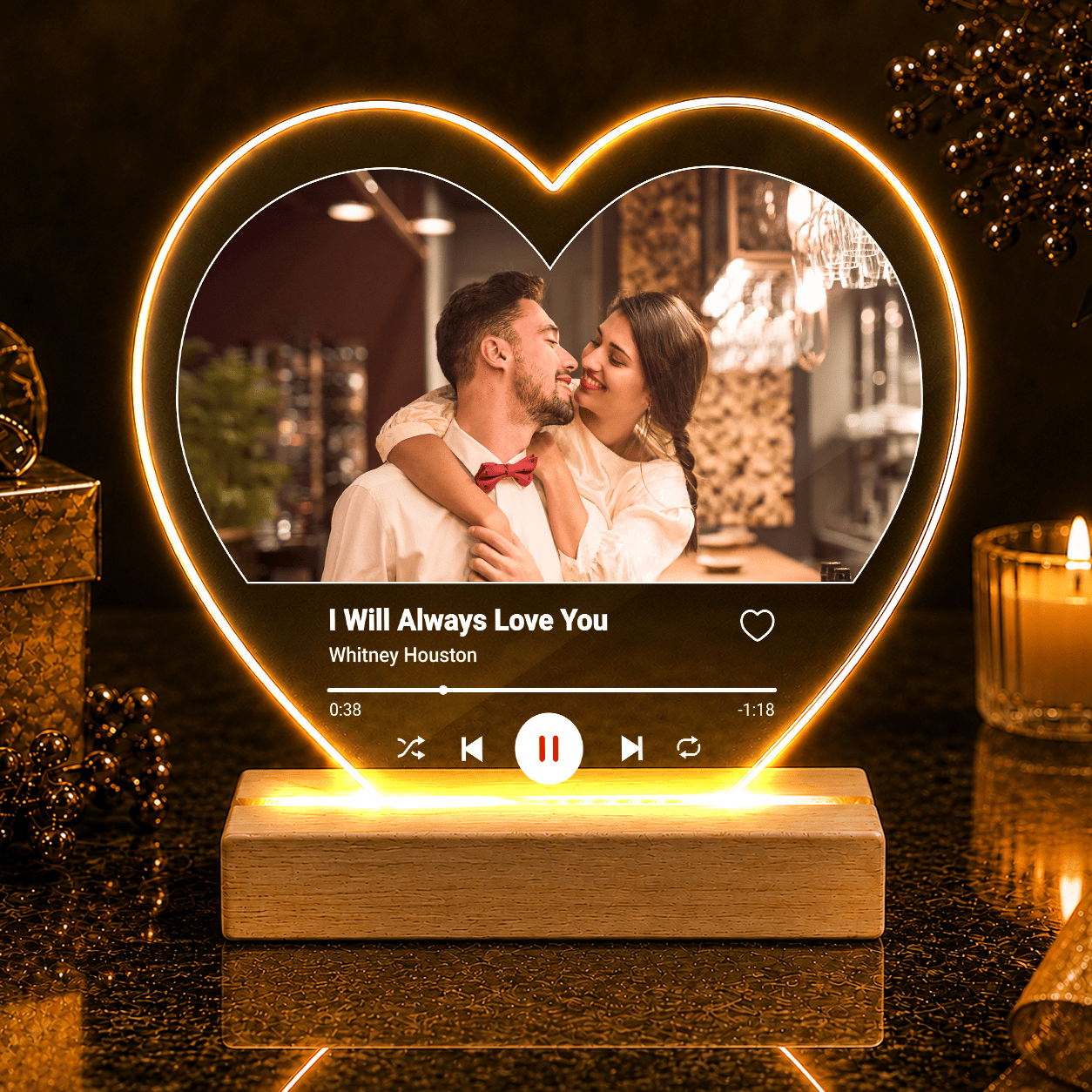 I love You Spotify - Druk na szkle serce, spersonalizowany prezent dla niego - Adamell.pl