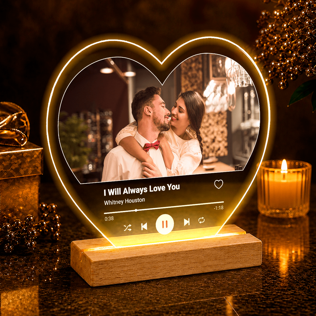 I love You Spotify - Druk na szkle serce, spersonalizowany prezent dla niego - Adamell.pl