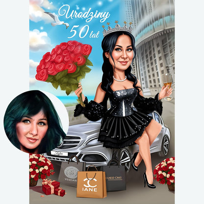 Ilustracja na 50 urodziny - druk na płótnie, spersonalizowany prezent dla babci - Adamell.pl