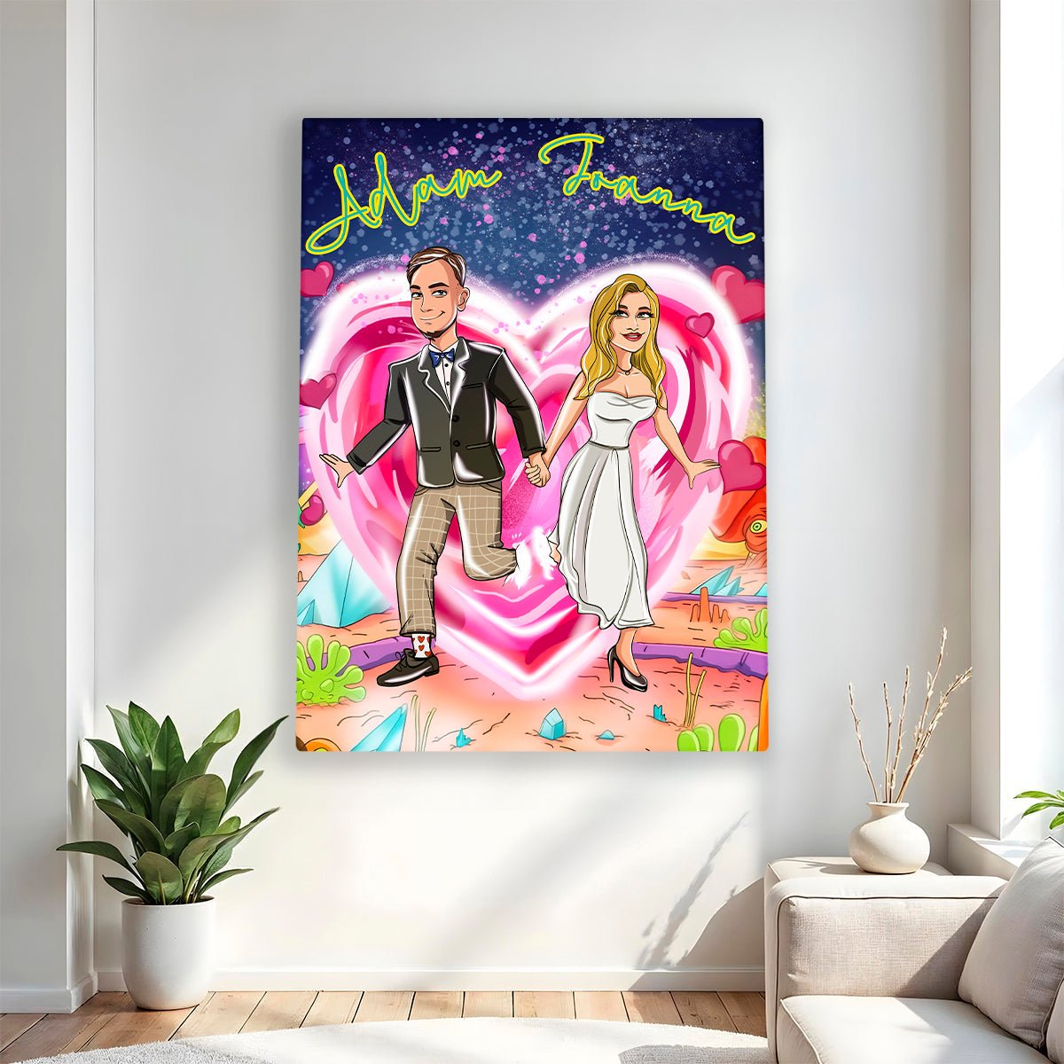 Ilustracja na rocznicę - druk na płótnie, spersonalizowany prezent dla pary - Adamell.pl