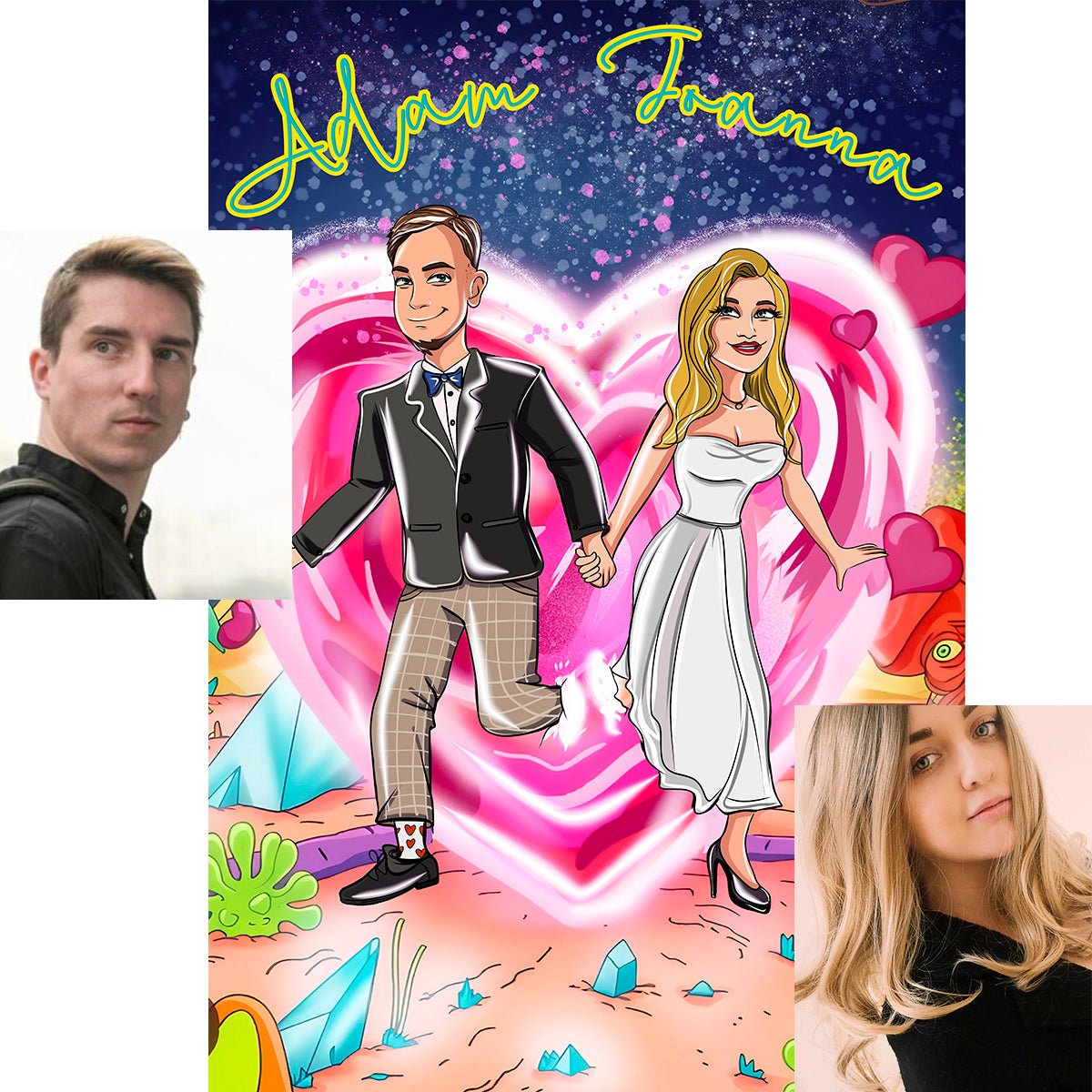 Ilustracja na rocznicę - druk na płótnie, spersonalizowany prezent dla pary - Adamell.pl