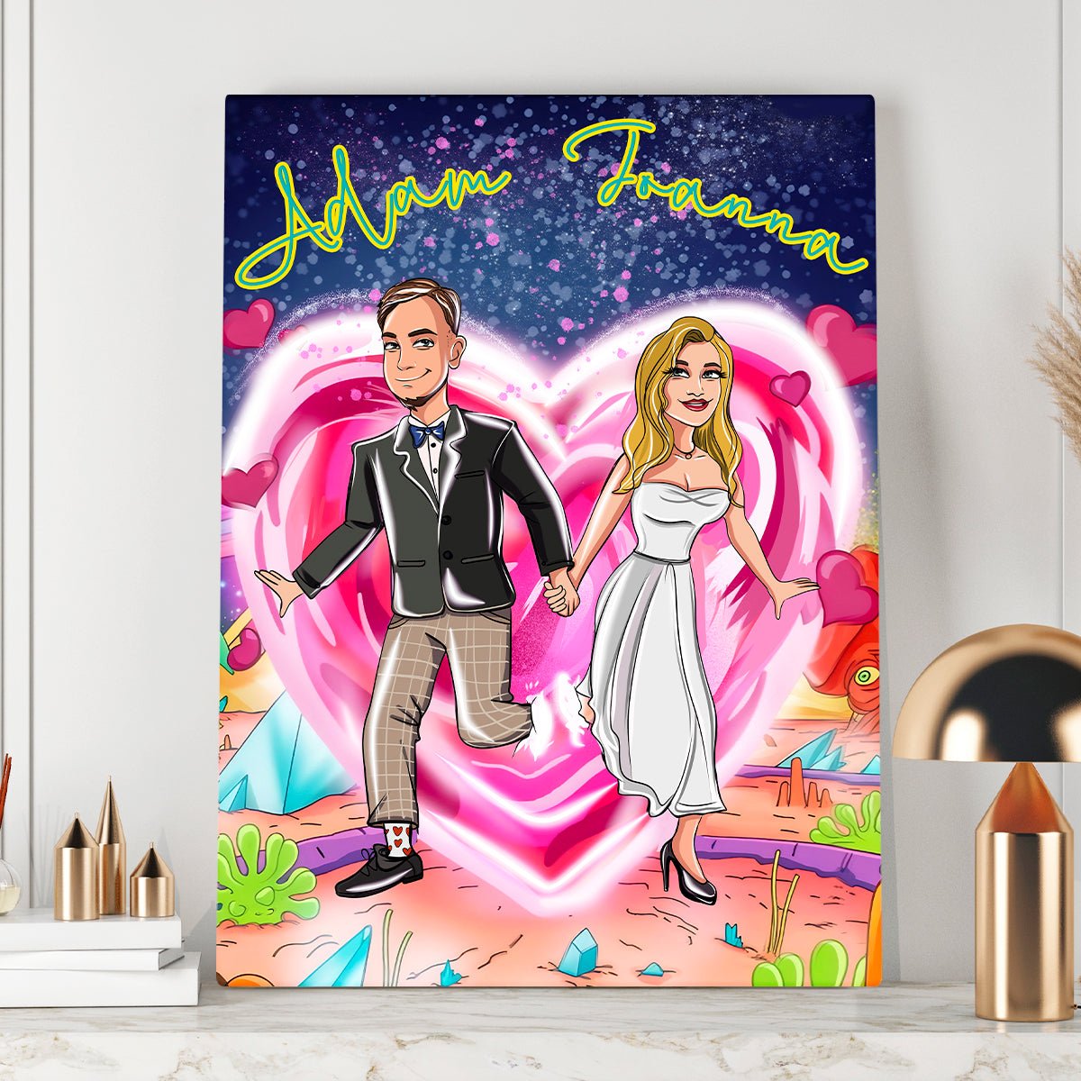 Ilustracja na rocznicę - druk na płótnie, spersonalizowany prezent dla pary - Adamell.pl