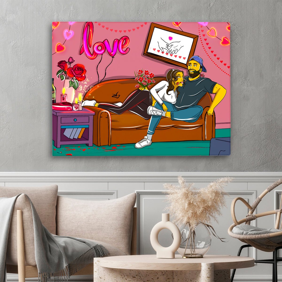 Ilustracja pary w serialowym stylu - druk na płótnie, spersonalizowany prezent dla pary - Adamell.pl