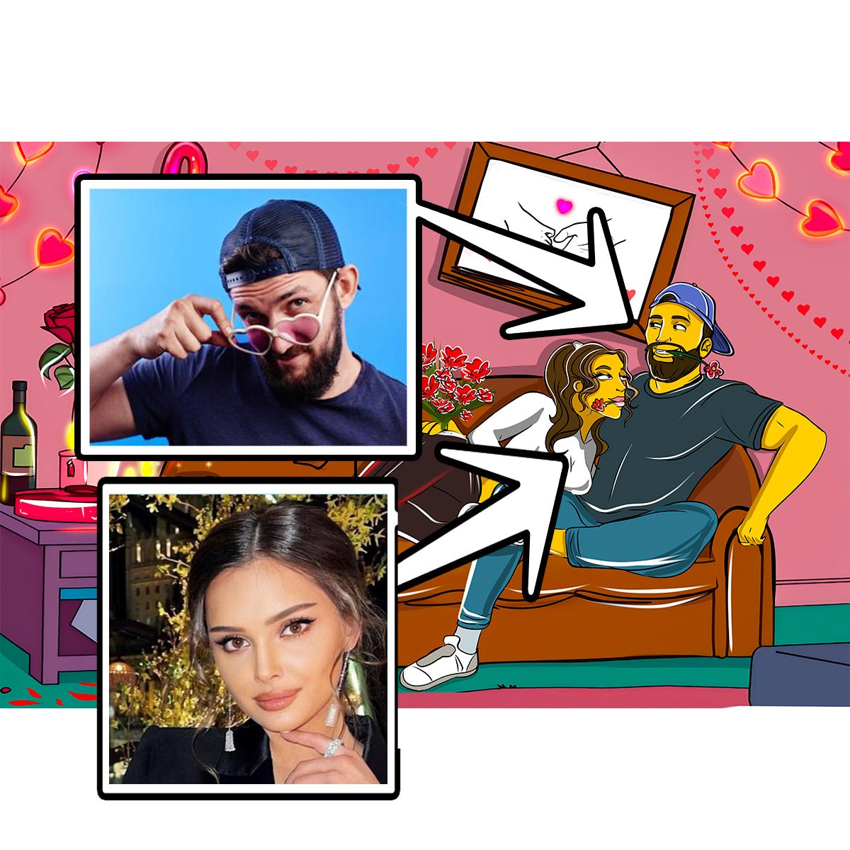 Ilustracja pary w serialowym stylu - druk na płótnie, spersonalizowany prezent dla pary - Adamell.pl