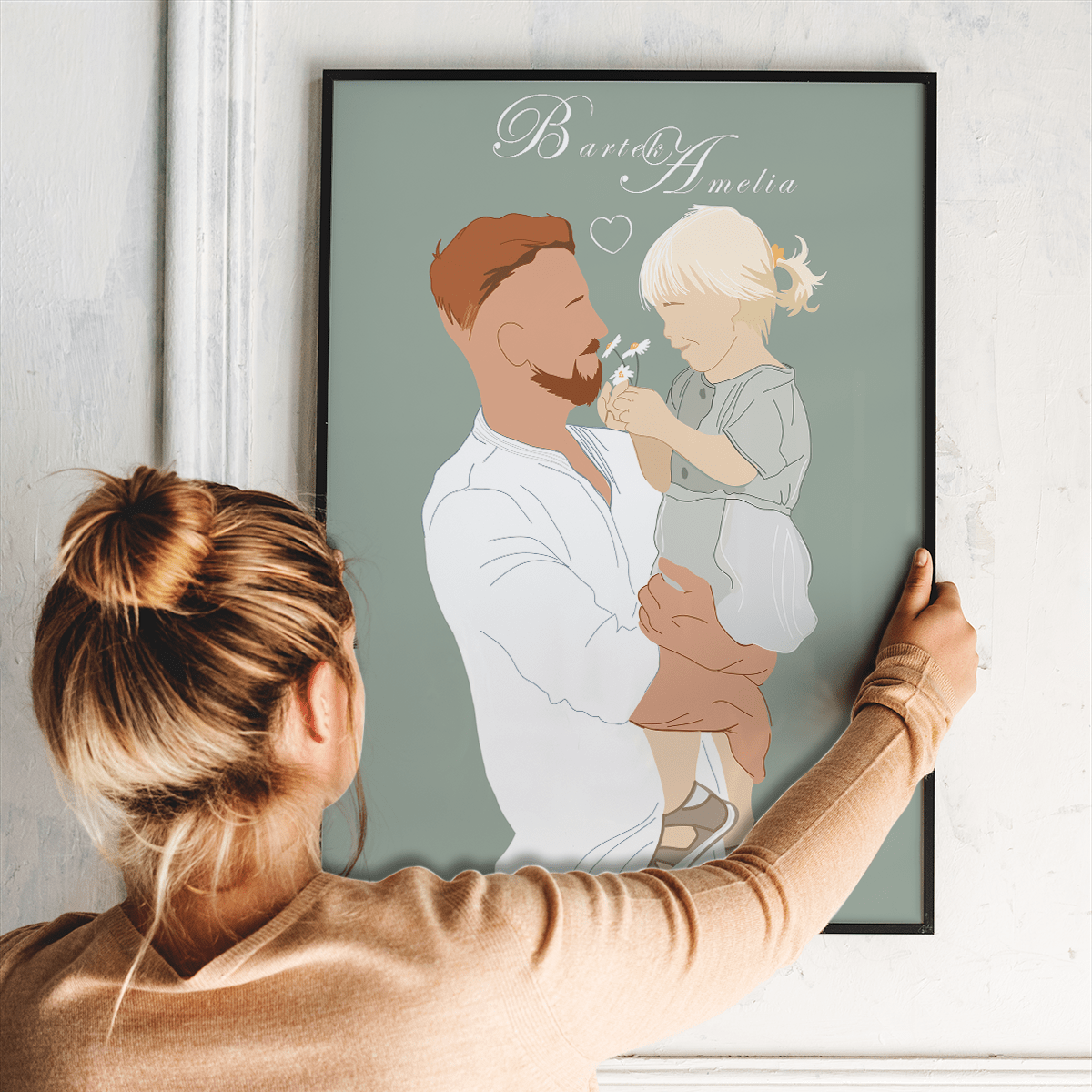 Ilustracja tata i dziecko - plakat, spersonalizowany prezent dla taty - Adamell.pl