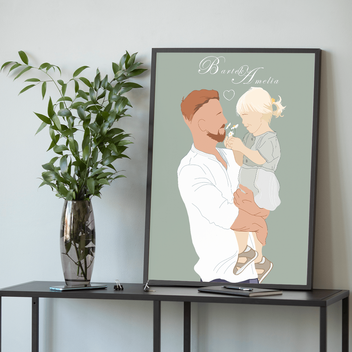 Ilustracja tata i dziecko - plakat, spersonalizowany prezent dla taty - Adamell.pl