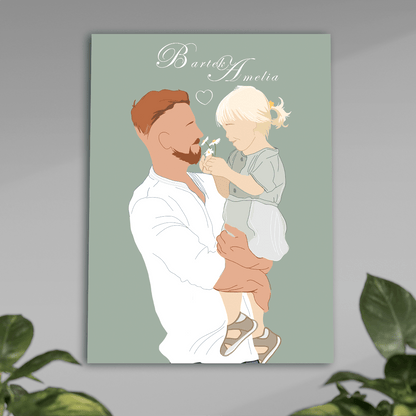 Ilustracja tata i dziecko - plakat, spersonalizowany prezent dla taty - Adamell.pl