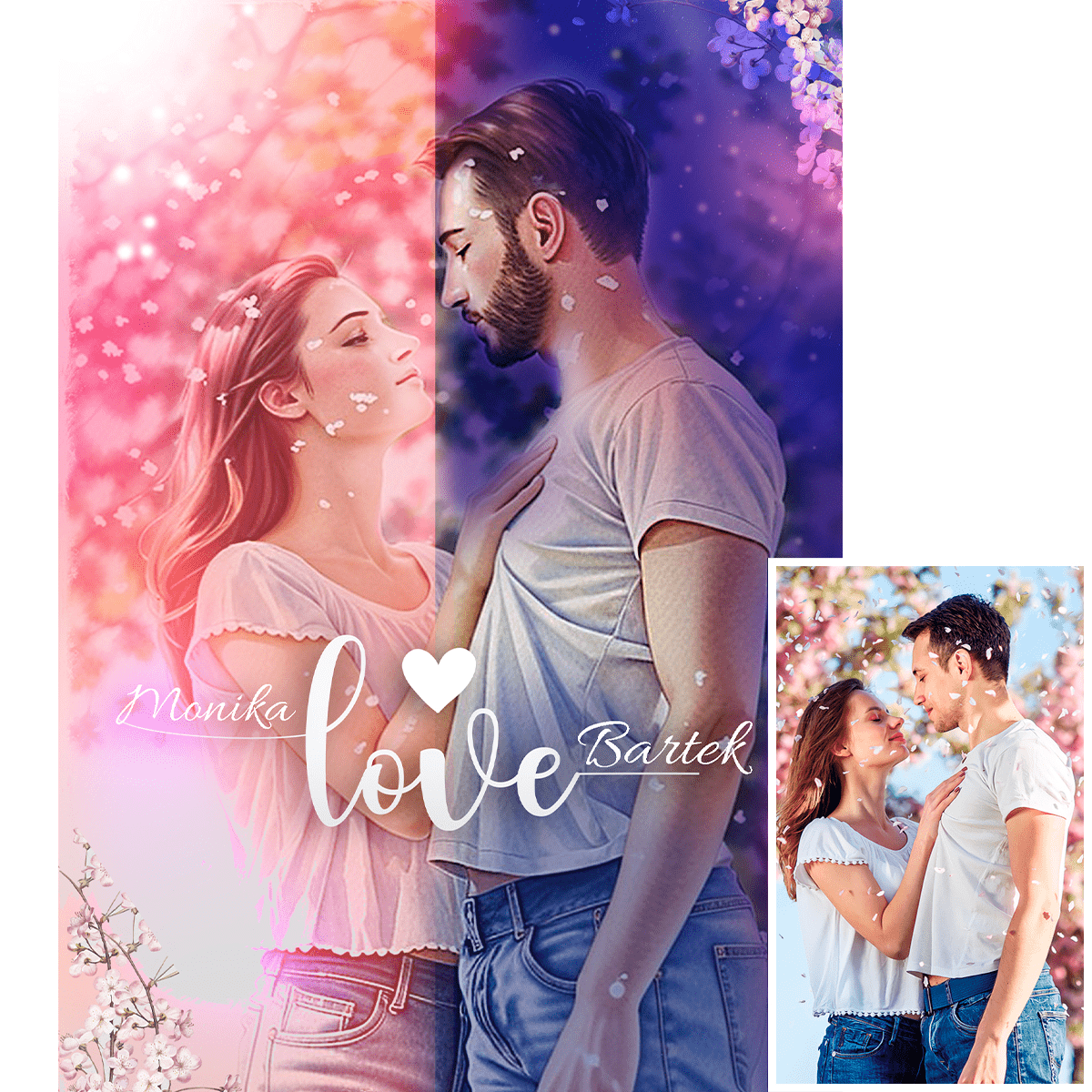 Ilustracja w stylu Anime - plakat, spersonalizowany prezent dla pary - Adamell.pl