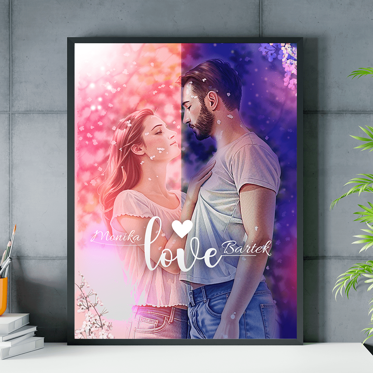 Ilustracja w stylu Anime - plakat, spersonalizowany prezent dla pary - Adamell.pl