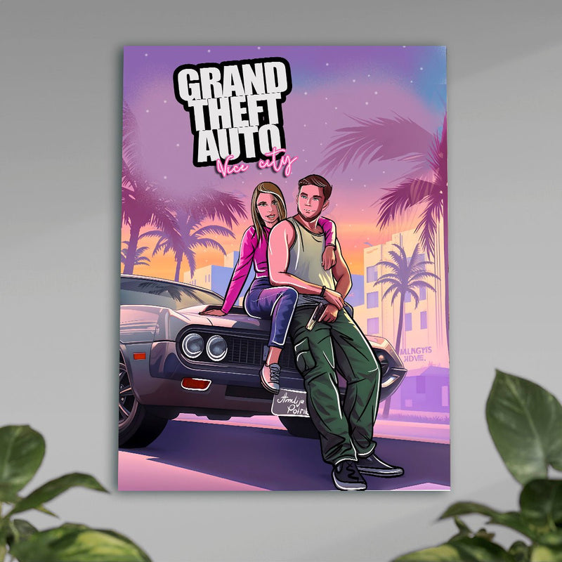 Ilustracja w stylu GTA - plakat, spersonalizowany prezent dla chłopaka - Adamell.pl