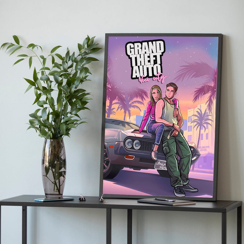 Ilustracja w stylu GTA - plakat, spersonalizowany prezent dla chłopaka - Adamell.pl