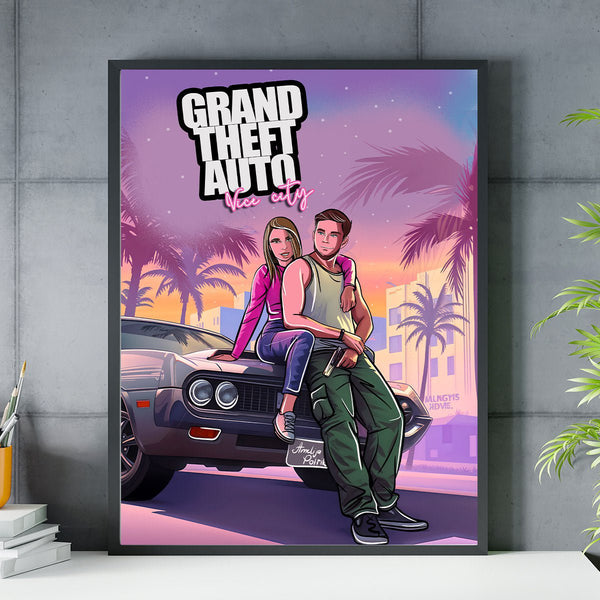 Ilustracja w stylu GTA - plakat, spersonalizowany prezent dla chłopaka - Adamell.pl