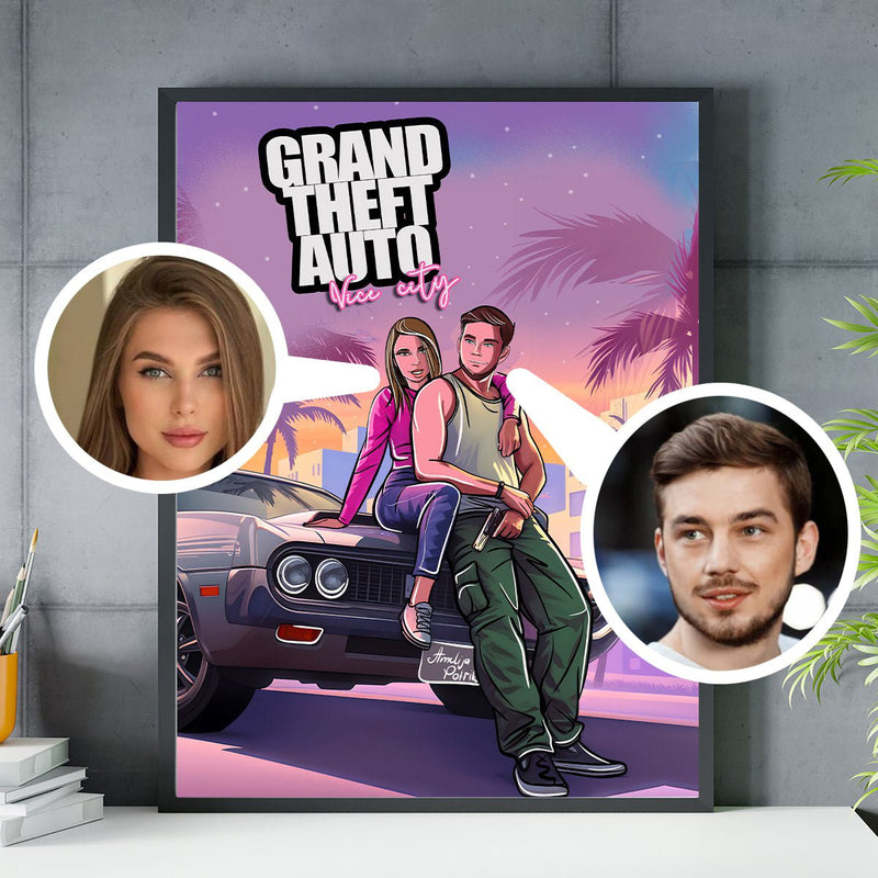 Ilustracja w stylu GTA - plakat, spersonalizowany prezent dla chłopaka - Adamell.pl