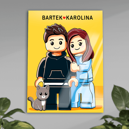 Ilustracja w stylu Lego - plakat, spersonalizowany prezent dla pary - Adamell.pl