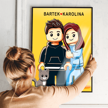 Ilustracja w stylu Lego - plakat, spersonalizowany prezent dla pary - Adamell.pl