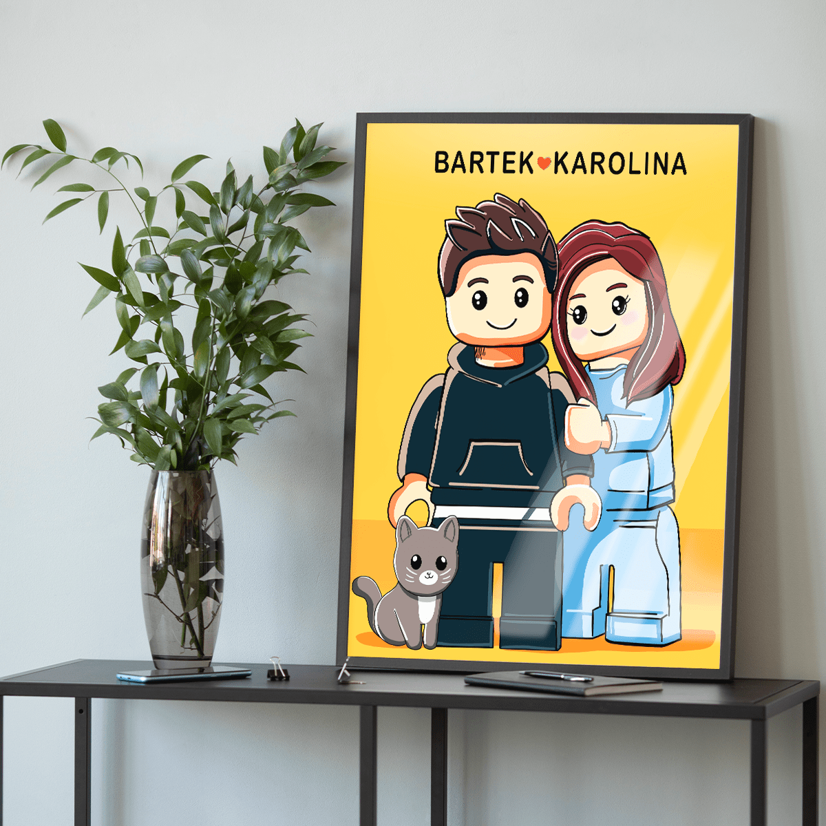 Ilustracja w stylu Lego - plakat, spersonalizowany prezent dla pary - Adamell.pl