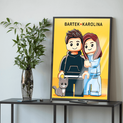 Ilustracja w stylu Lego - plakat, spersonalizowany prezent dla pary - Adamell.pl
