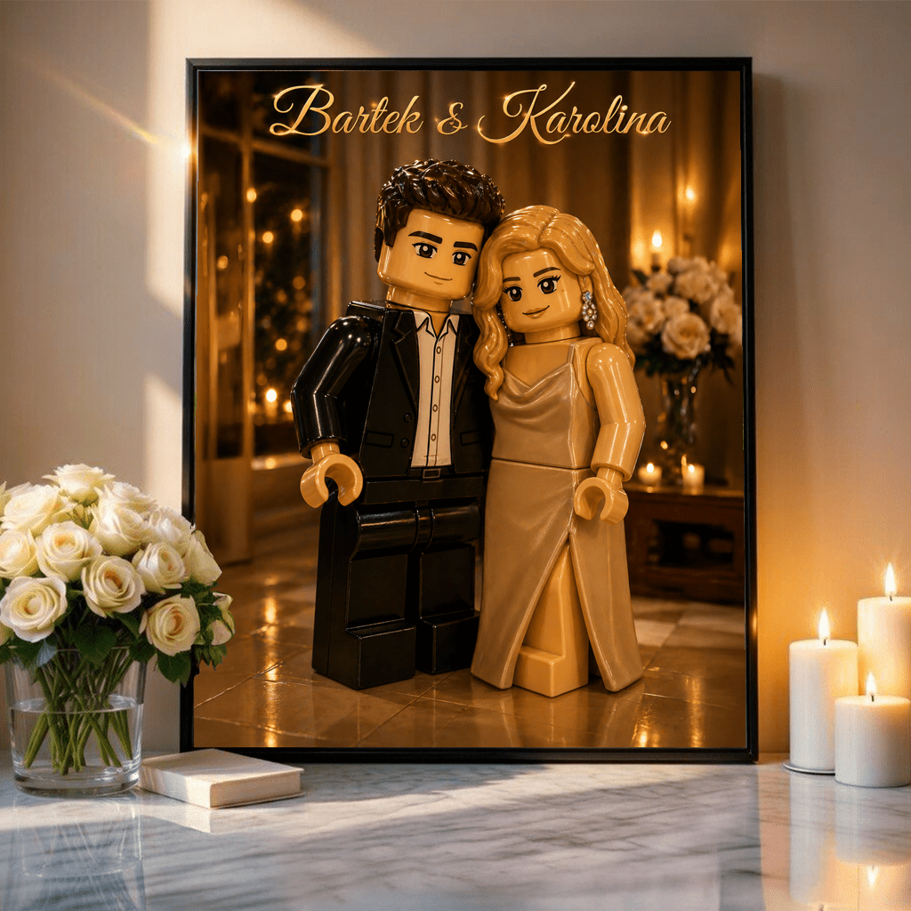 Ilustracja w stylu Lego - plakat, spersonalizowany prezent dla pary - Adamell.pl