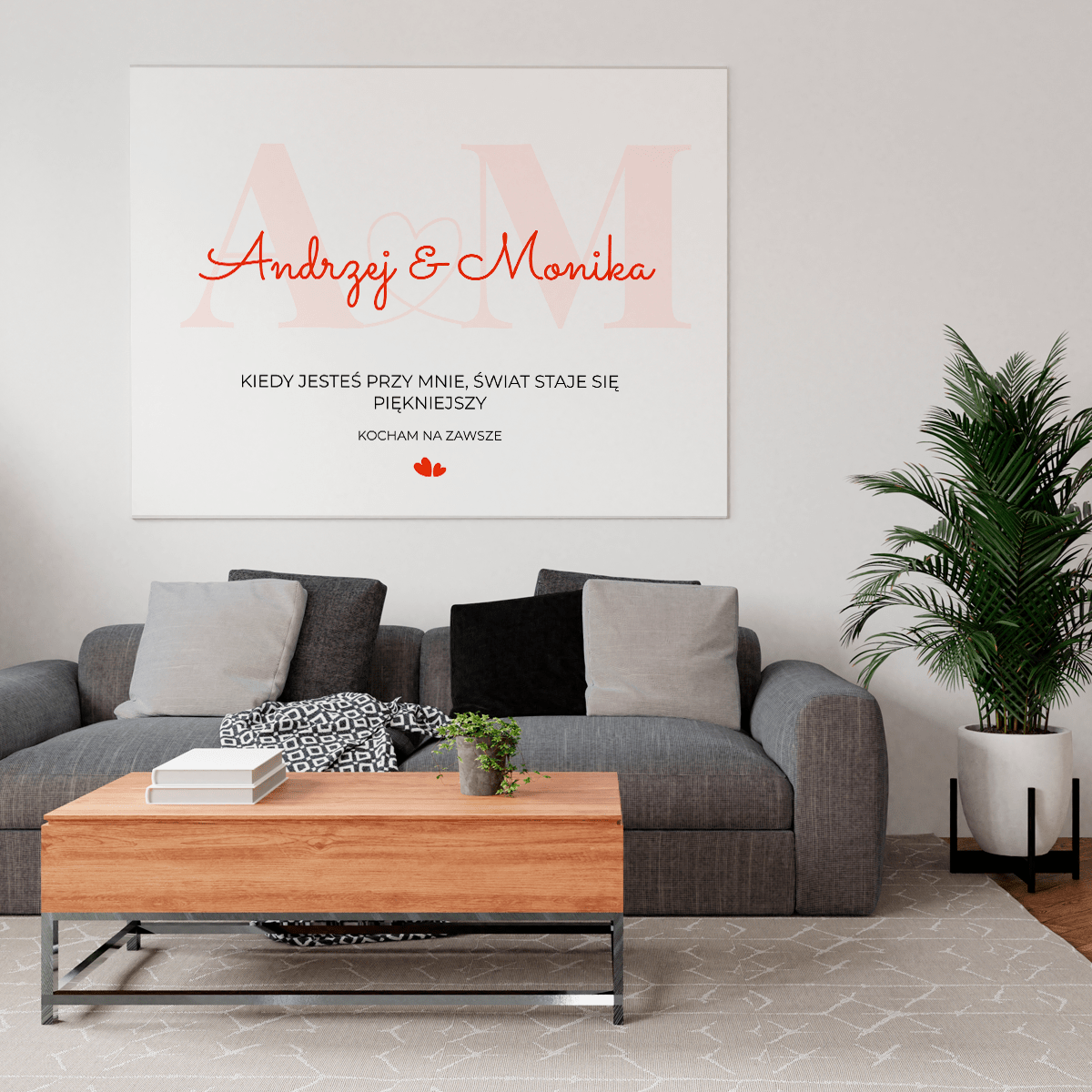 Imiona + inicjały - druk na płótnie, spersonalizowany prezent dla pary - Adamell.pl