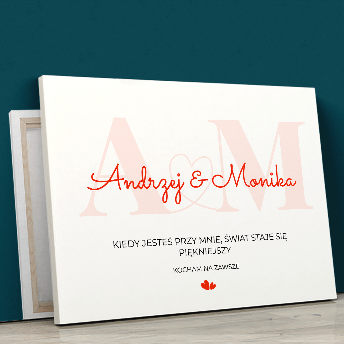 Imiona + inicjały - druk na płótnie, spersonalizowany prezent dla pary - Adamell.pl