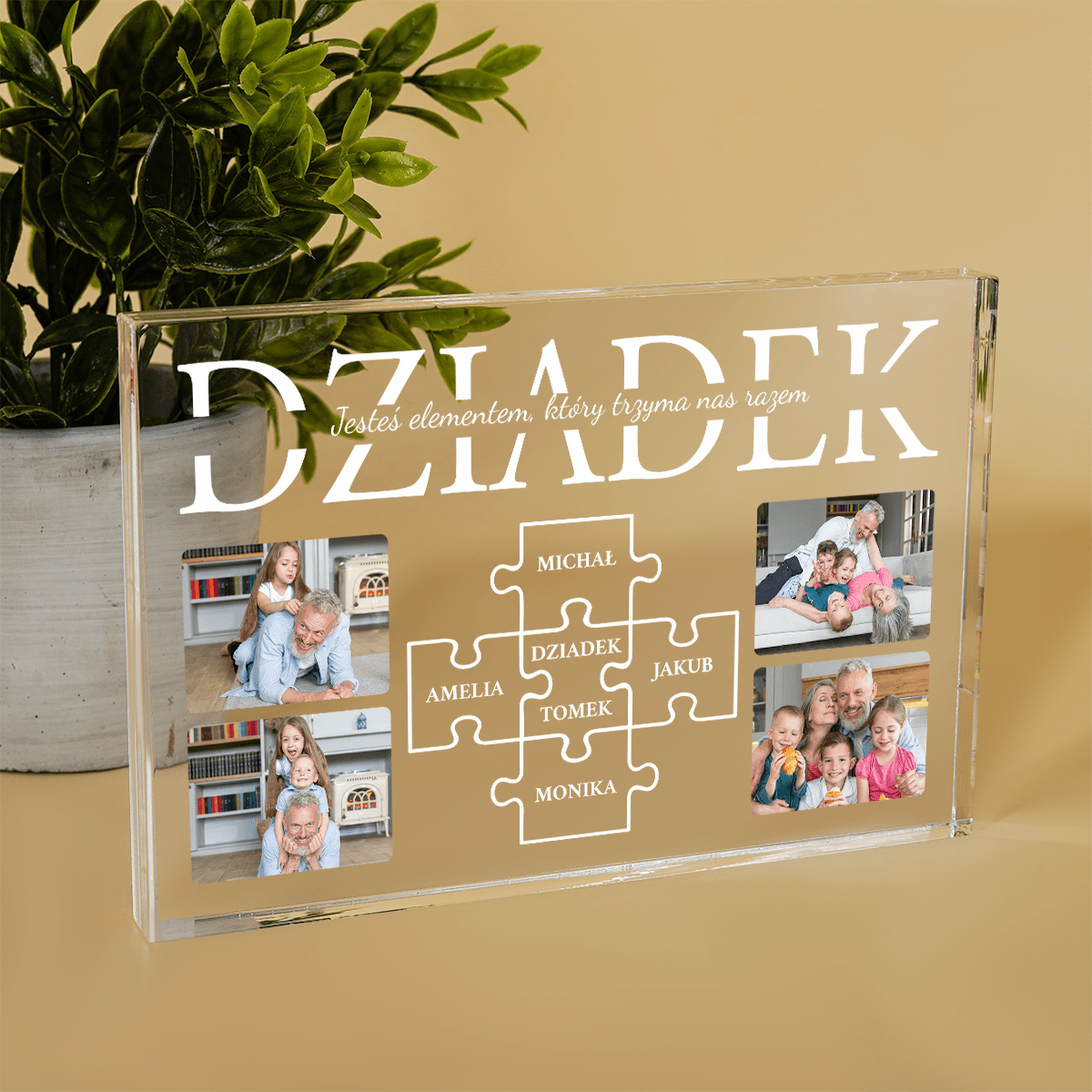 Imiona wnuków w puzzlach - Druk na szkle, spersonalizowany prezent dla dziadka - Adamell.pl