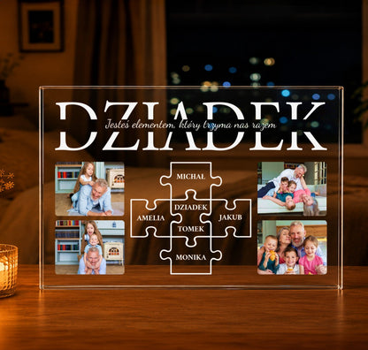 Imiona wnuków w puzzlach - Druk na szkle, spersonalizowany prezent dla dziadka - Adamell.pl