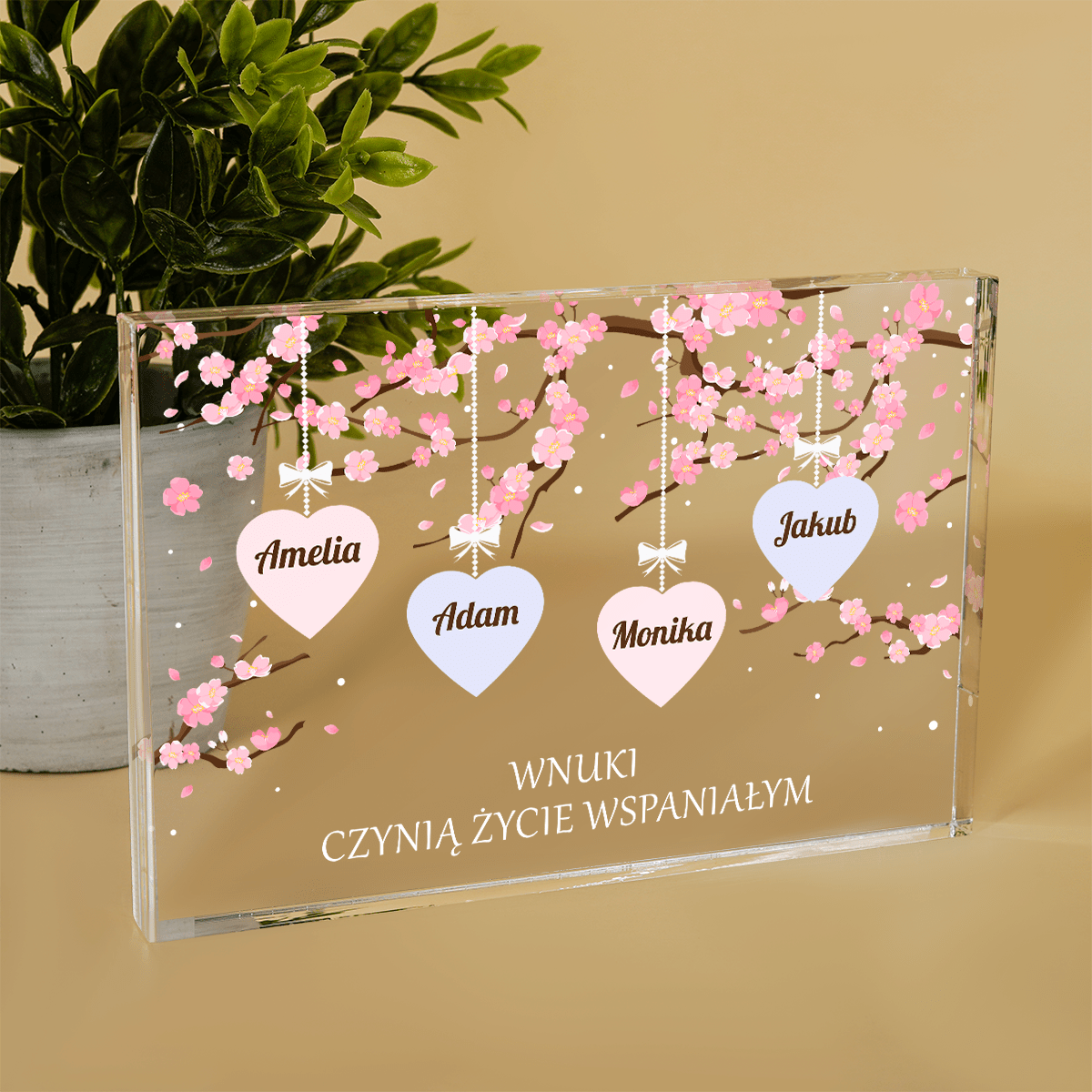 Imiona wnuków w sercach - Druk na szkle, spersonalizowany prezent dla dziadków - Adamell.pl