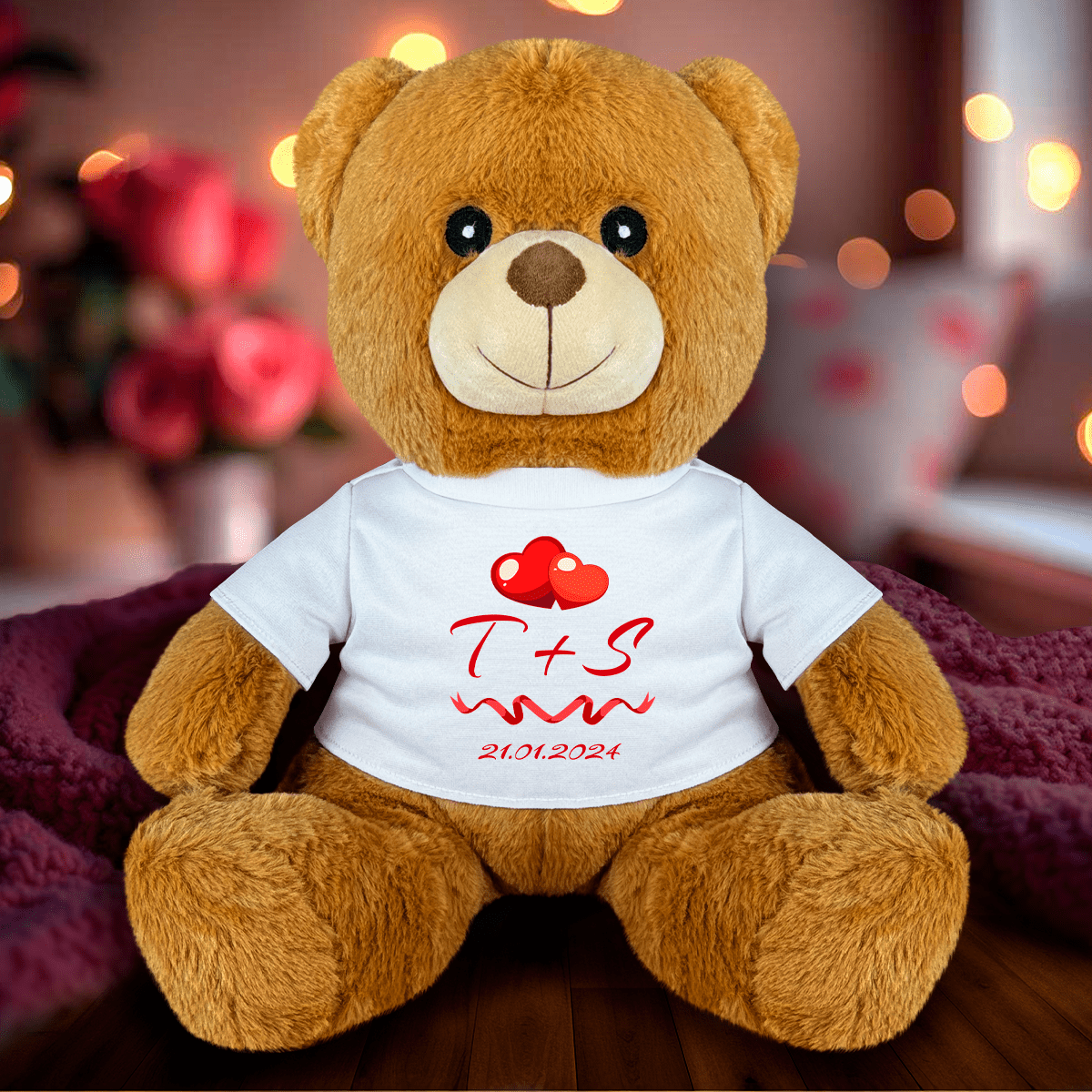 Inicjały + data - Miś z nadrukiem, spersonalizowany prezent dla niego - Adamell.pl