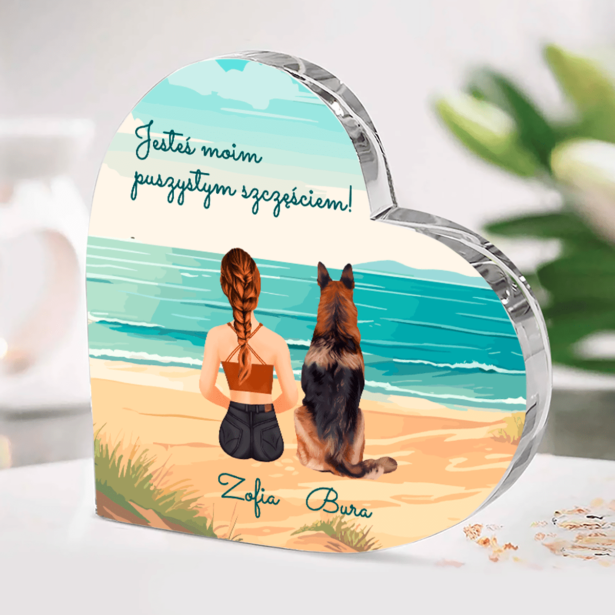 Jesteś moim puszystym szczęściem - Szklane serce, spersonalizowany prezent dla miłośników psów - Adamell.pl