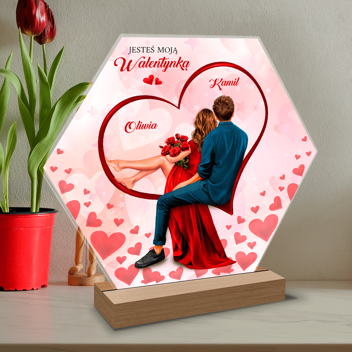Jesteś moją walentynką Clipart - Druk na szkle, spersonalizowany prezent dla niej - Adamell.pl