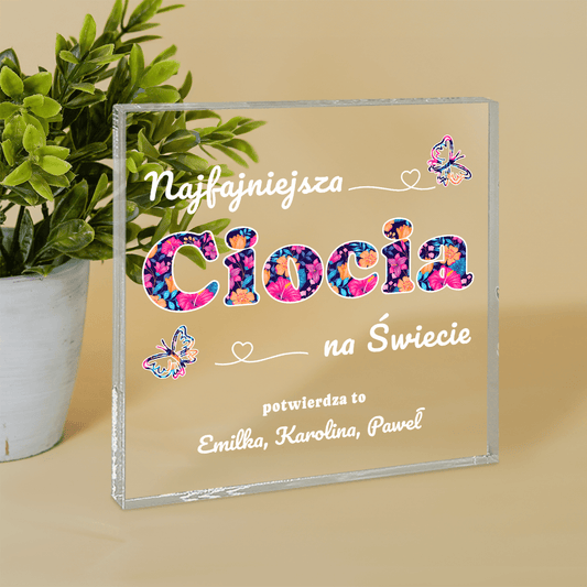 Jesteś najfajniejszą ciocią - Druk na kwadratowym szkle, spersonalizowany prezent dla cioci - Adamell.pl