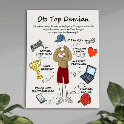 Jesteś TOP - plakat, spersonalizowany prezent dla niego - Adamell.pl