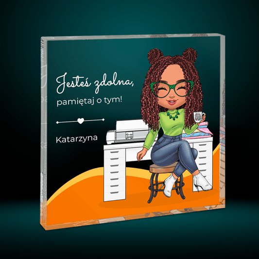 Jesteś zdolna! Clipart - Druk na kwadratowym szkle, spersonalizowany prezent dla niej - Adamell.pl