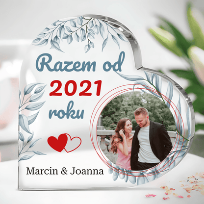 Jesteśmy razem! - Szklane serce, spersonalizowany prezent dla pary - Adamell.pl