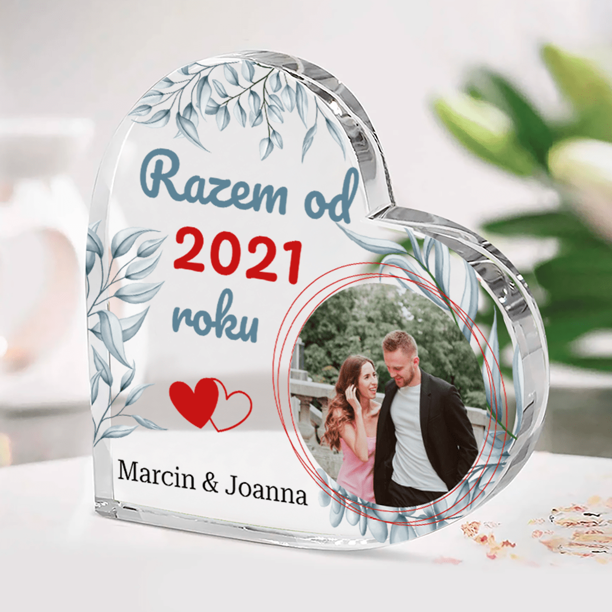 Jesteśmy razem! - Szklane serce, spersonalizowany prezent dla pary - Adamell.pl