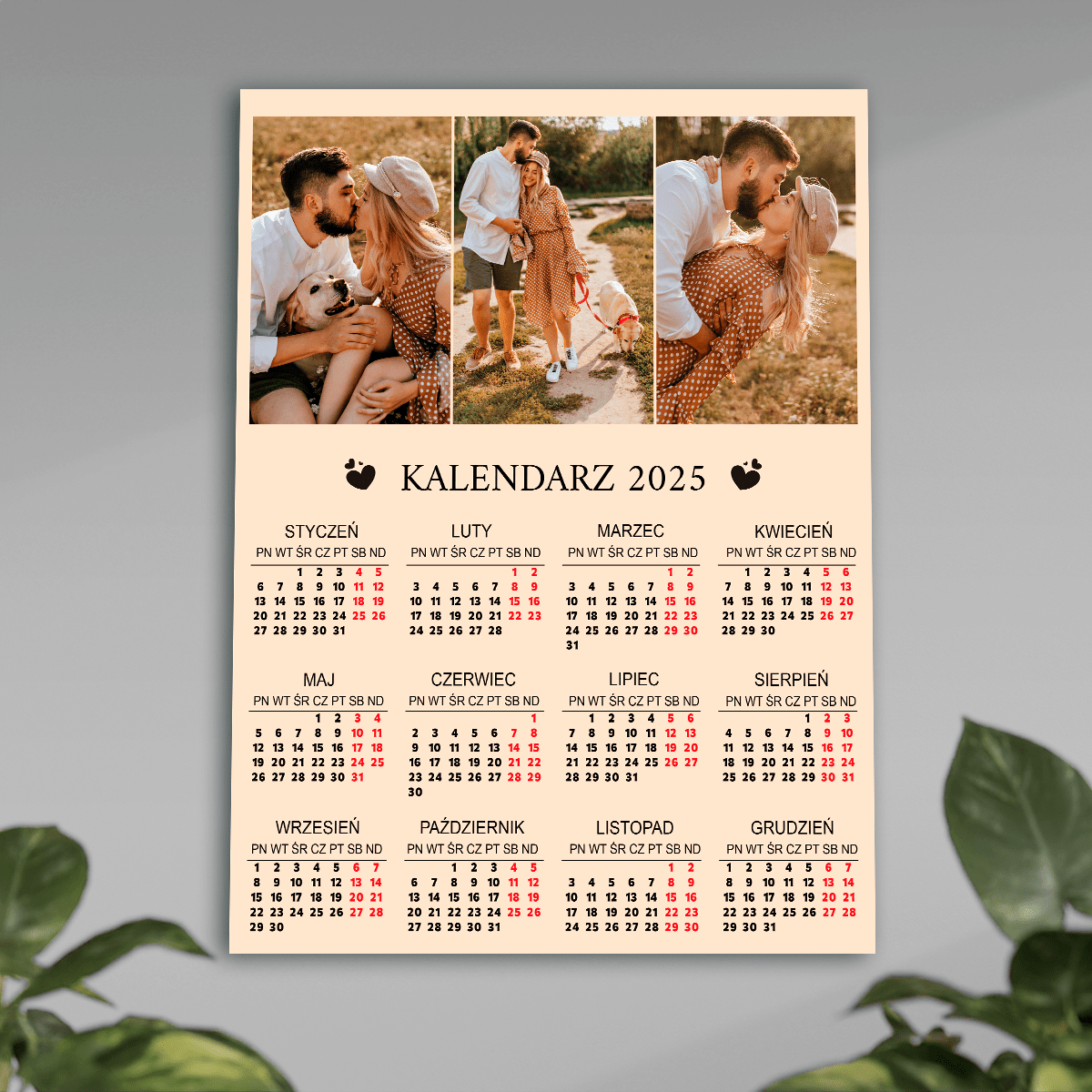 Kalendarz + 3 zdjęcia zakochanych - plakat, spersonalizowany prezent dla pary - Adamell.pl