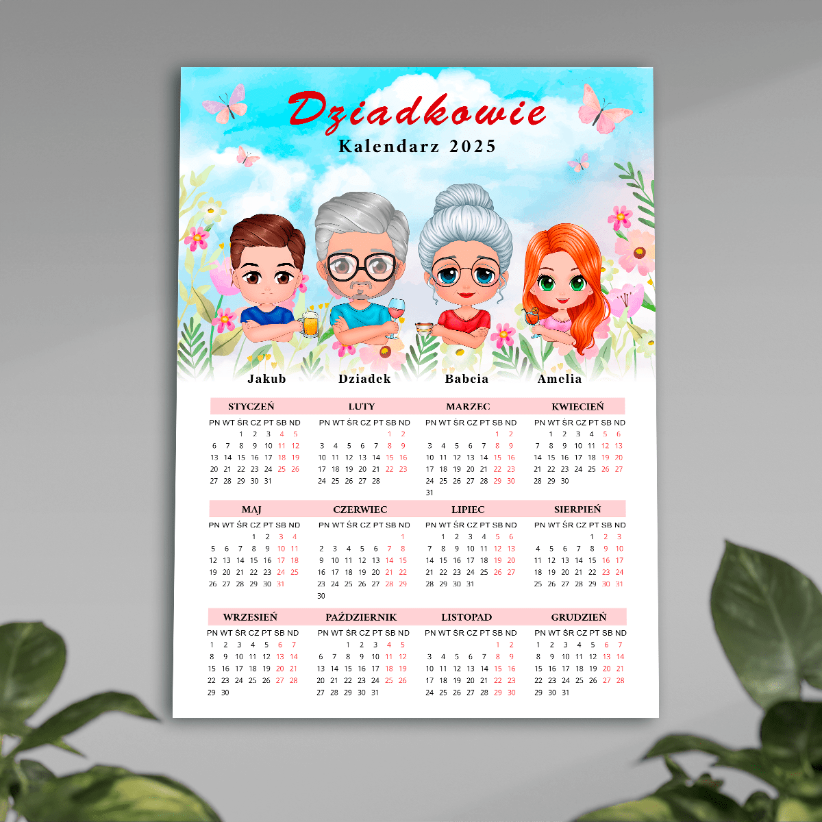 Kalendarz + Clipart dziadkowie - plakat, spersonalizowany prezent dla dziadków - Adamell.pl