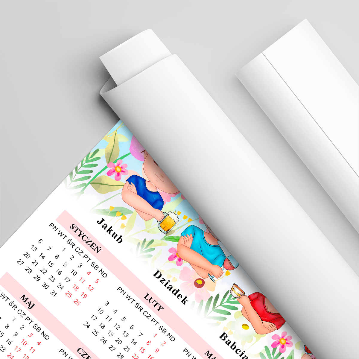 Kalendarz + Clipart dziadkowie - plakat, spersonalizowany prezent dla dziadków - Adamell.pl