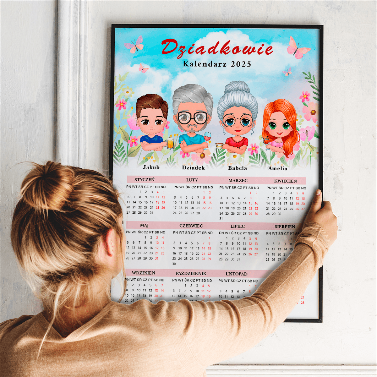 Kalendarz + Clipart dziadkowie - plakat, spersonalizowany prezent dla dziadków - Adamell.pl